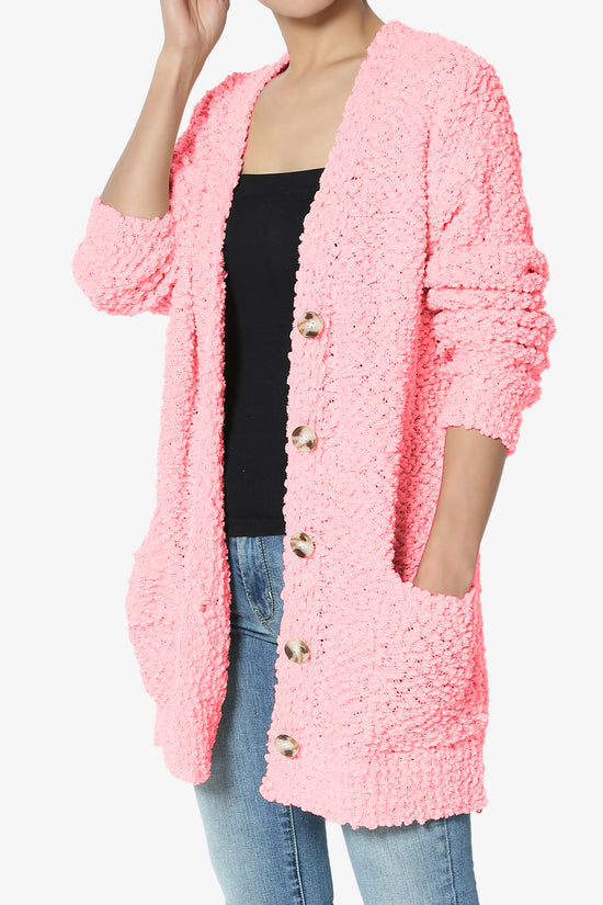 Barry Button Teddy Knit Sweater Cardigan BRIGHT PINK_3