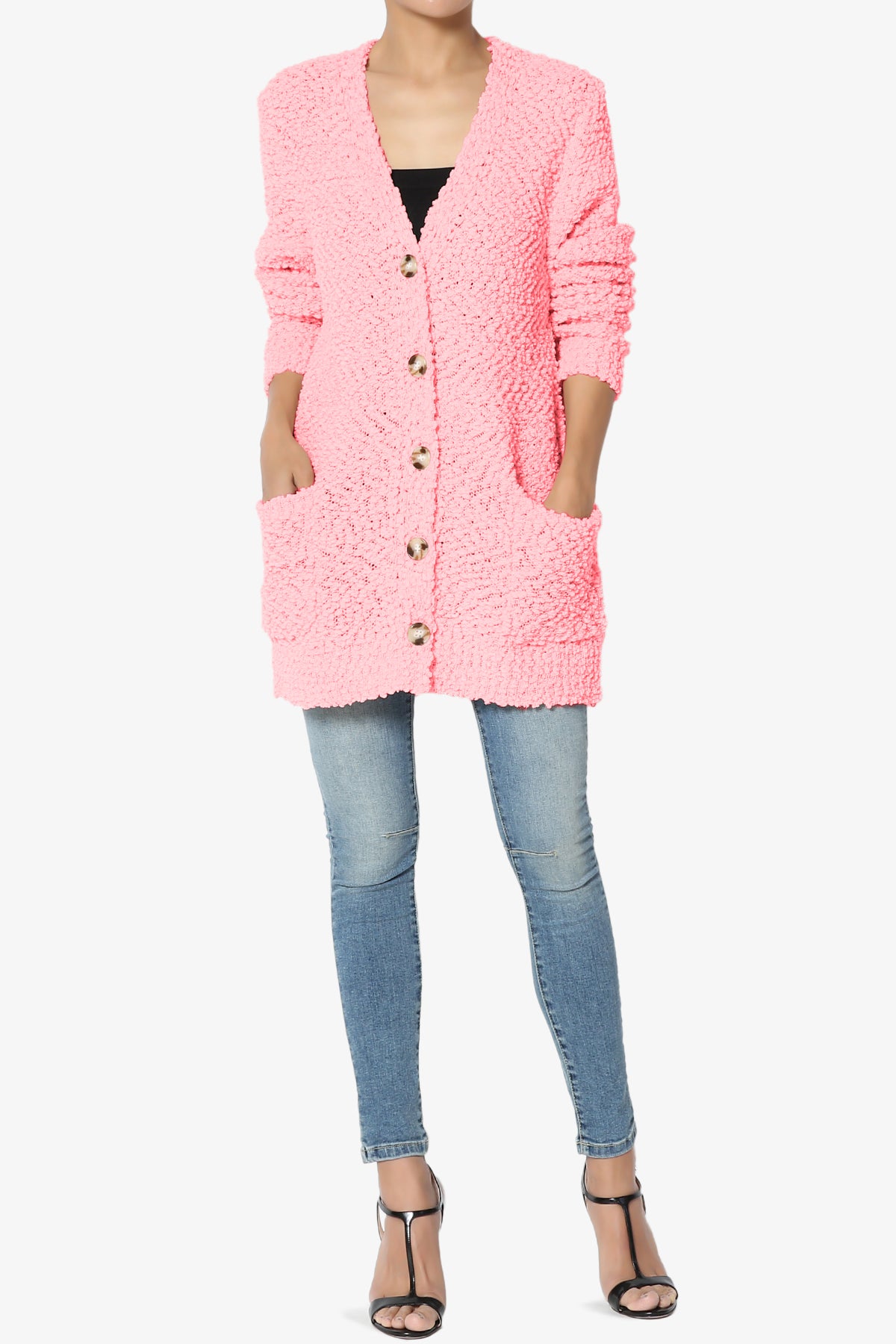 Barry Button Teddy Knit Sweater Cardigan BRIGHT PINK_6
