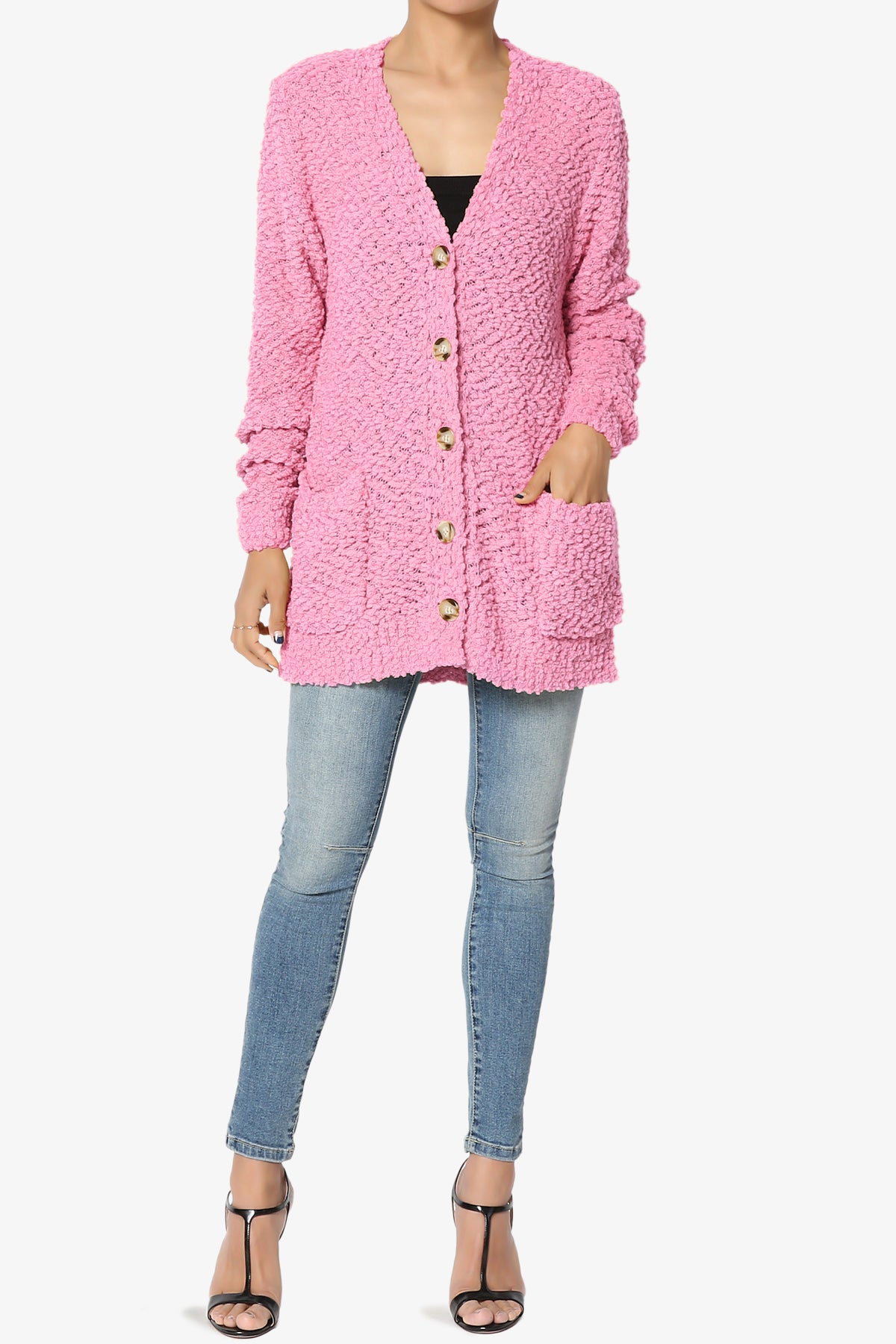 Load image into Gallery viewer, Barry Button Teddy Knit Sweater Cardigan CANDY PINK_6
