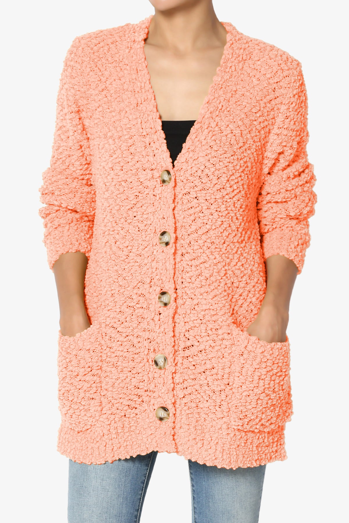 Barry Button Teddy Knit Sweater Cardigan CORAL_1