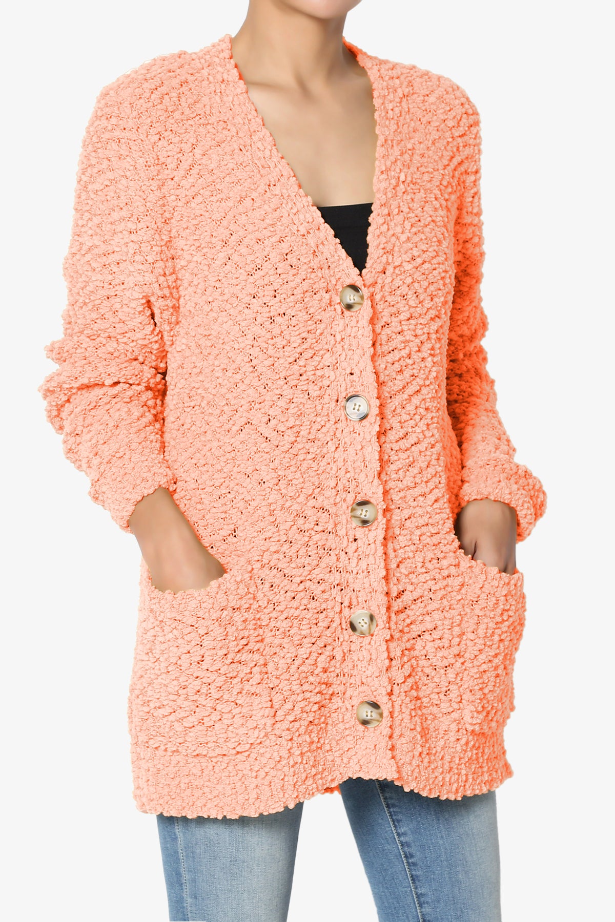 Barry Button Teddy Knit Sweater Cardigan CORAL_3