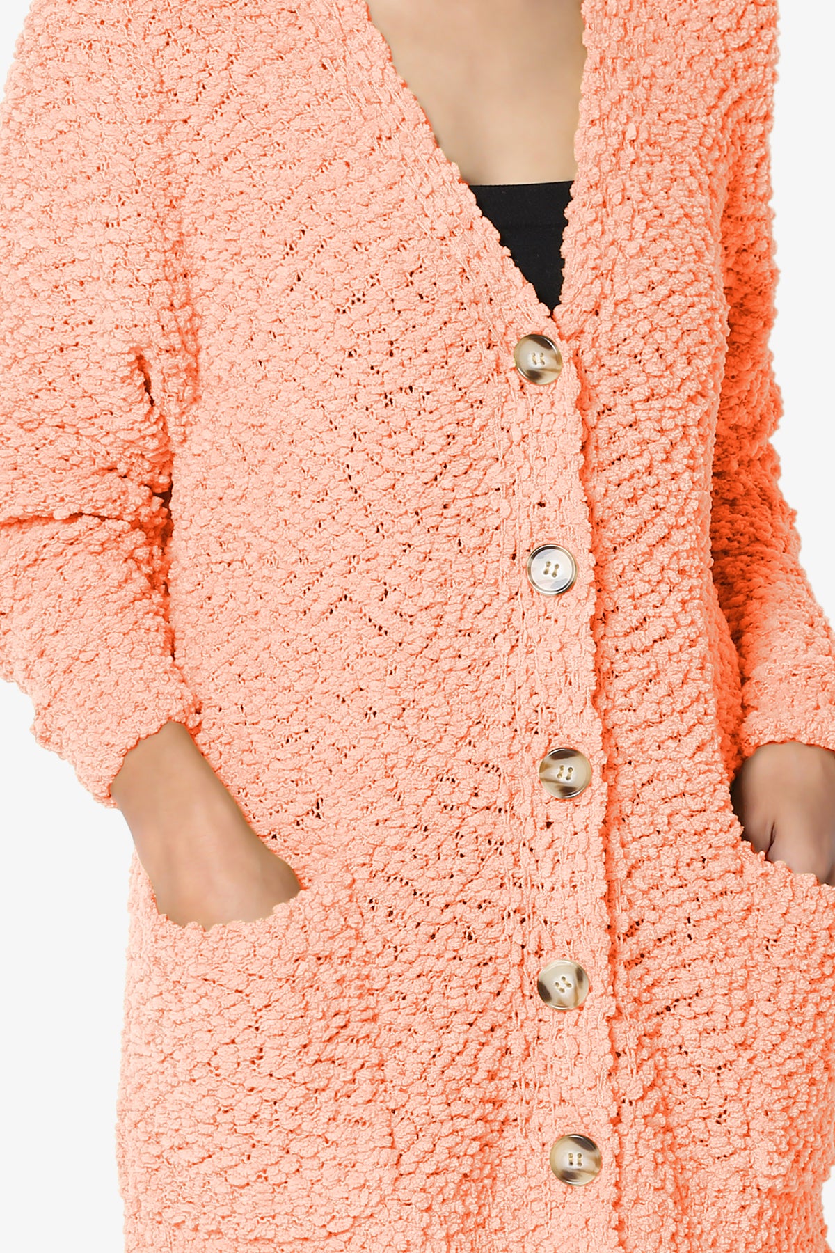 Load image into Gallery viewer, Barry Button Teddy Knit Sweater Cardigan CORAL_5
