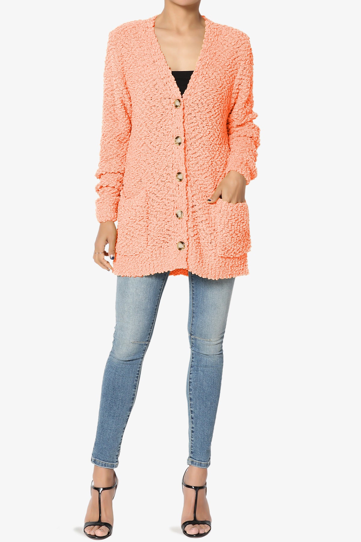 Barry Button Teddy Knit Sweater Cardigan CORAL_6