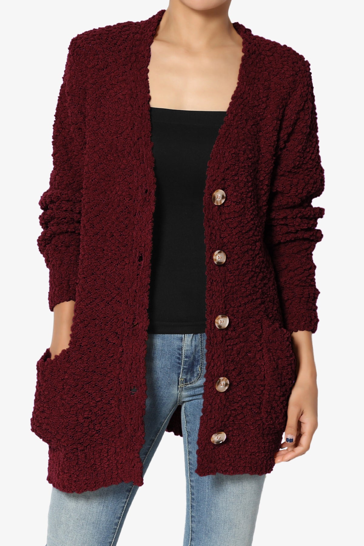 Load image into Gallery viewer, Barry Button Teddy Knit Sweater Cardigan DARK BURGUNDY_1
