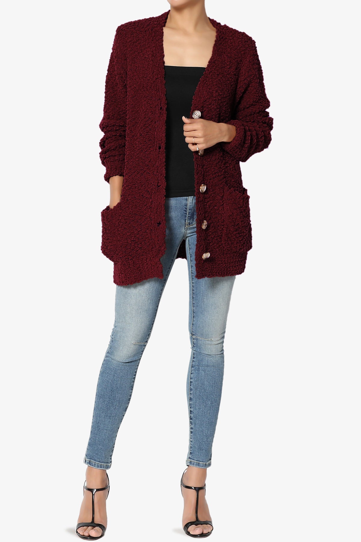 Load image into Gallery viewer, Barry Button Teddy Knit Sweater Cardigan DARK BURGUNDY_6
