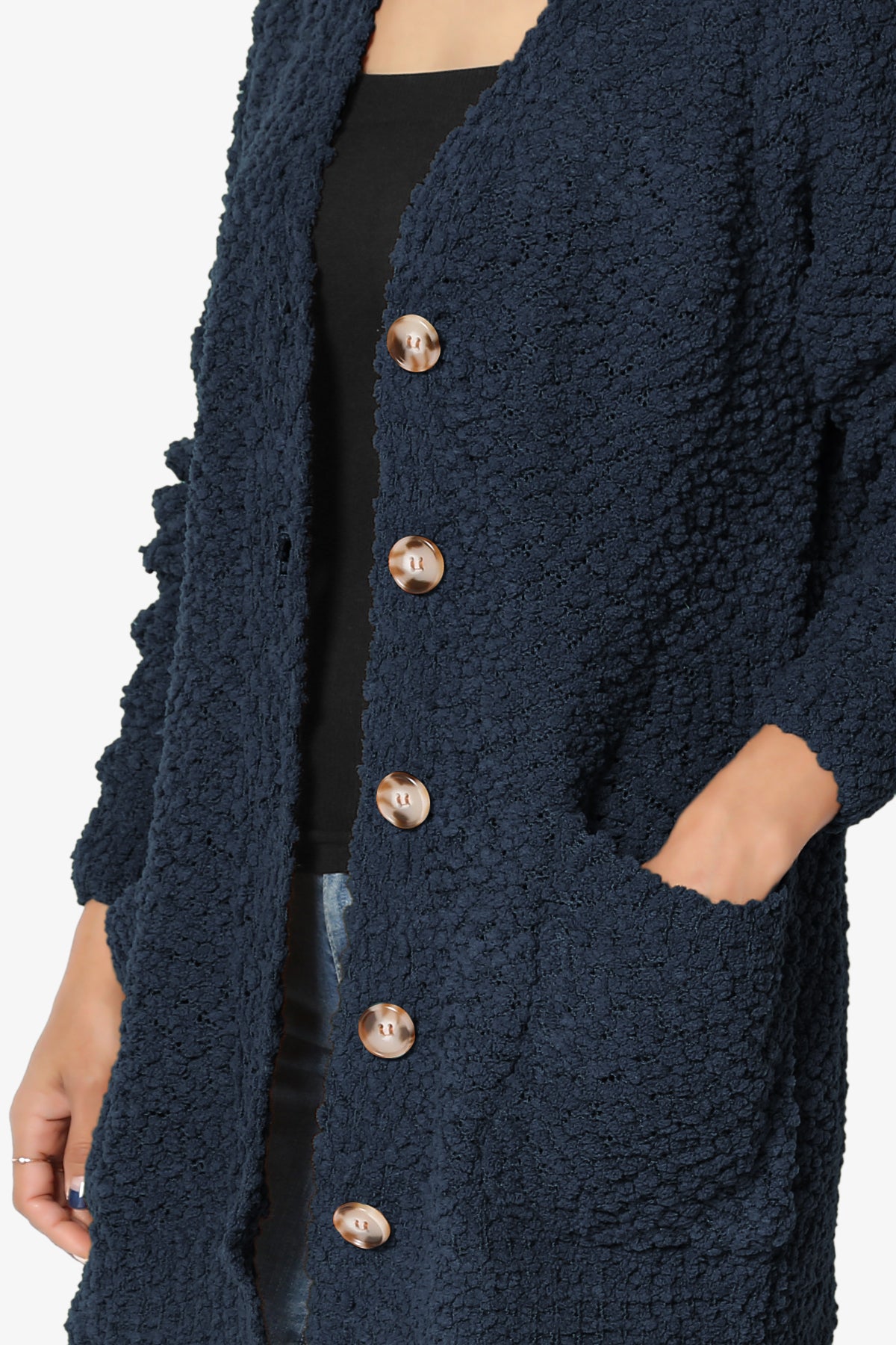 Barry Button Teddy Knit Sweater Cardigan DARK NAVY_5