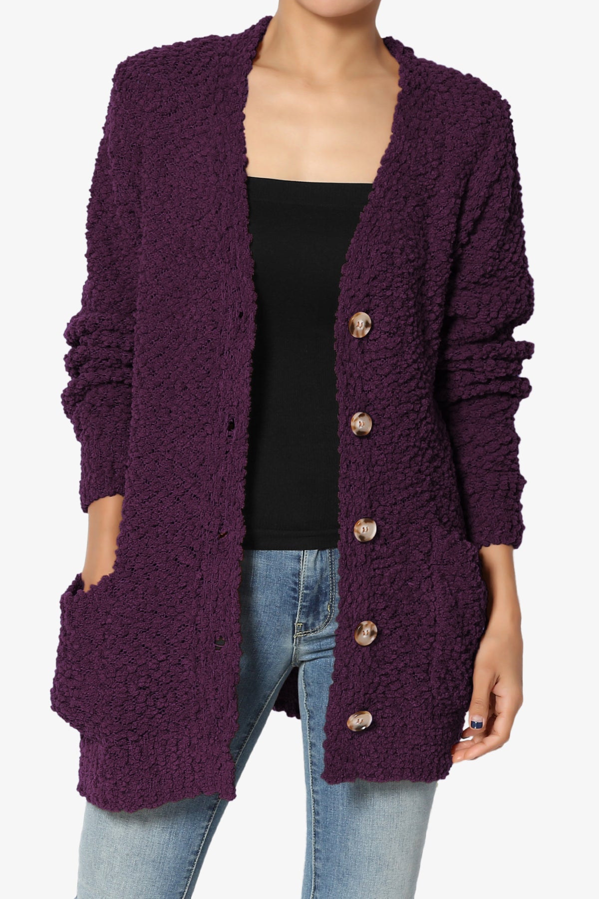 Load image into Gallery viewer, Barry Button Teddy Knit Sweater Cardigan DARK PLUM_1
