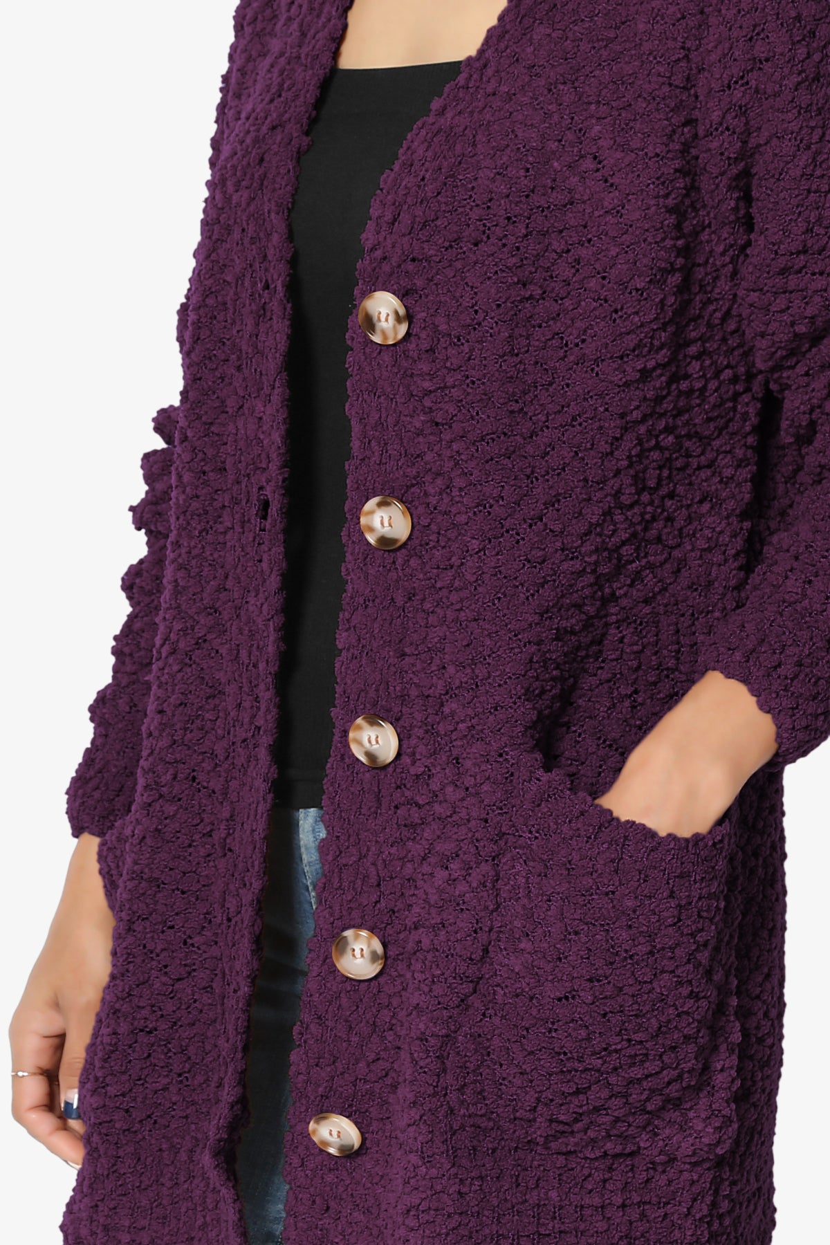Barry Button Teddy Knit Sweater Cardigan DARK PLUM_5