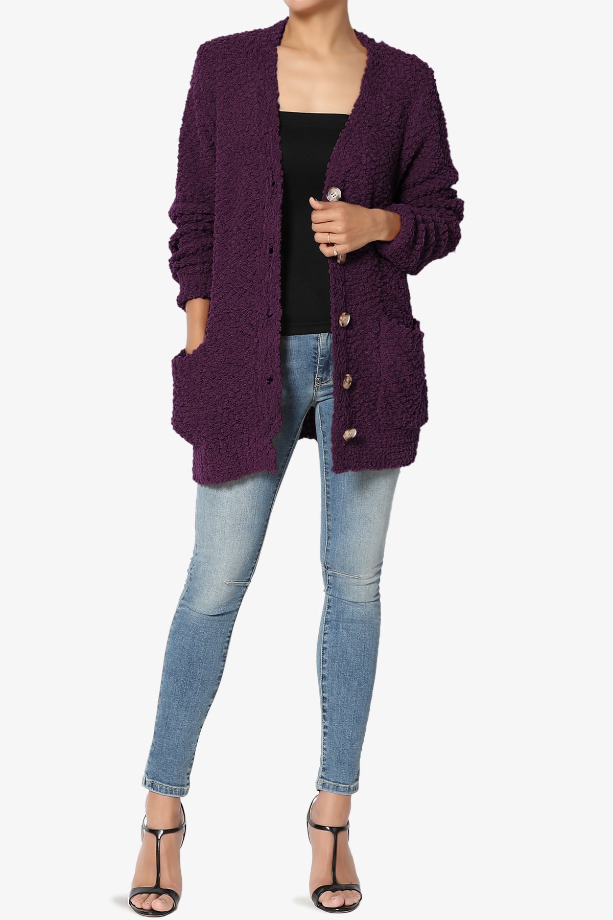 Load image into Gallery viewer, Barry Button Teddy Knit Sweater Cardigan DARK PLUM_6
