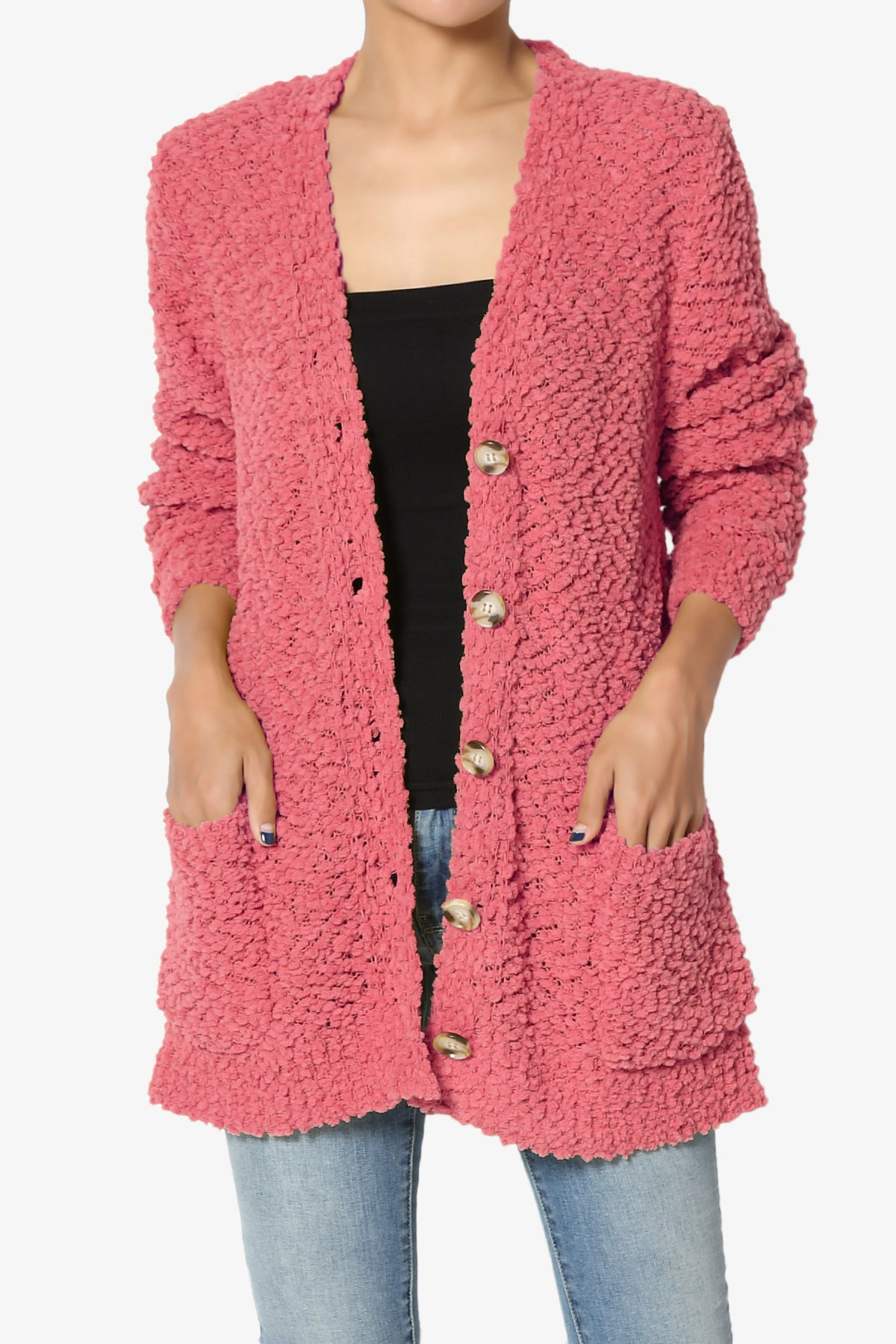 Barry Button Teddy Knit Sweater Cardigan DESERT ROSE_1