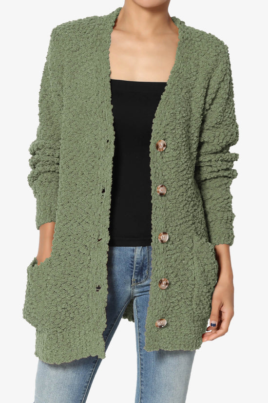 Barry Button Teddy Knit Sweater Cardigan DUSTY OLIVE_1