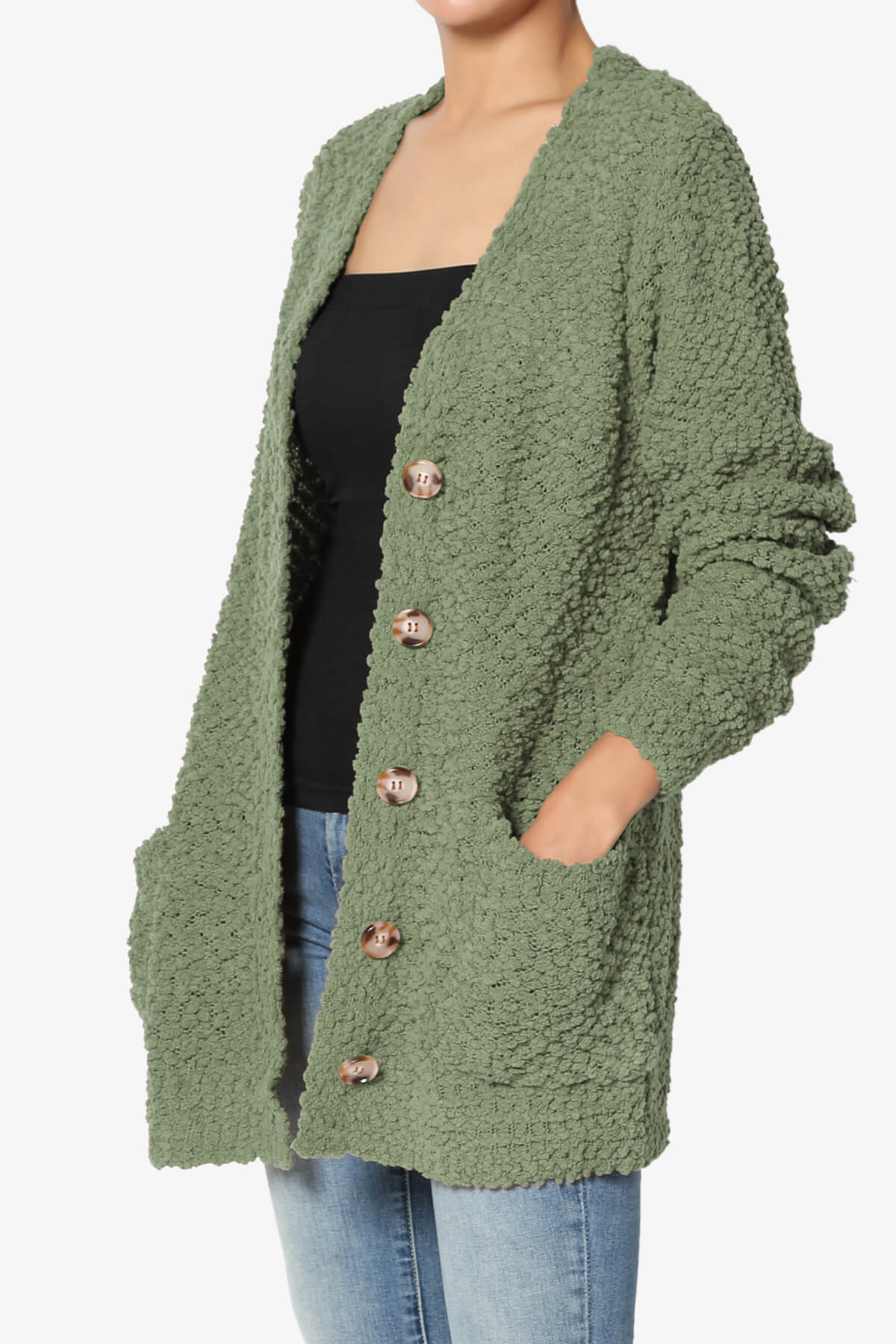 Barry Button Teddy Knit Sweater Cardigan DUSTY OLIVE_3