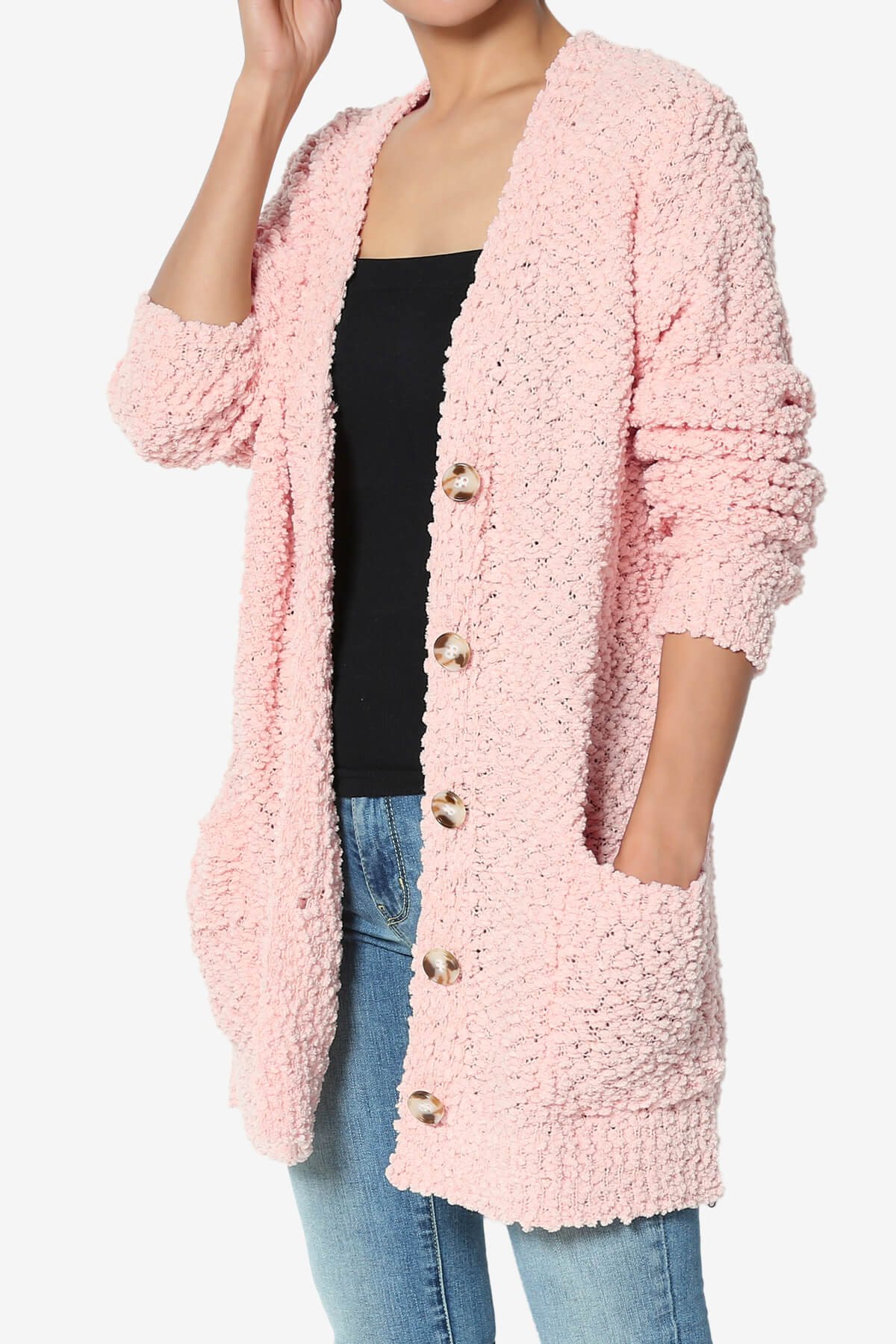 Barry Button Teddy Knit Sweater Cardigan DUSTY PINK_3