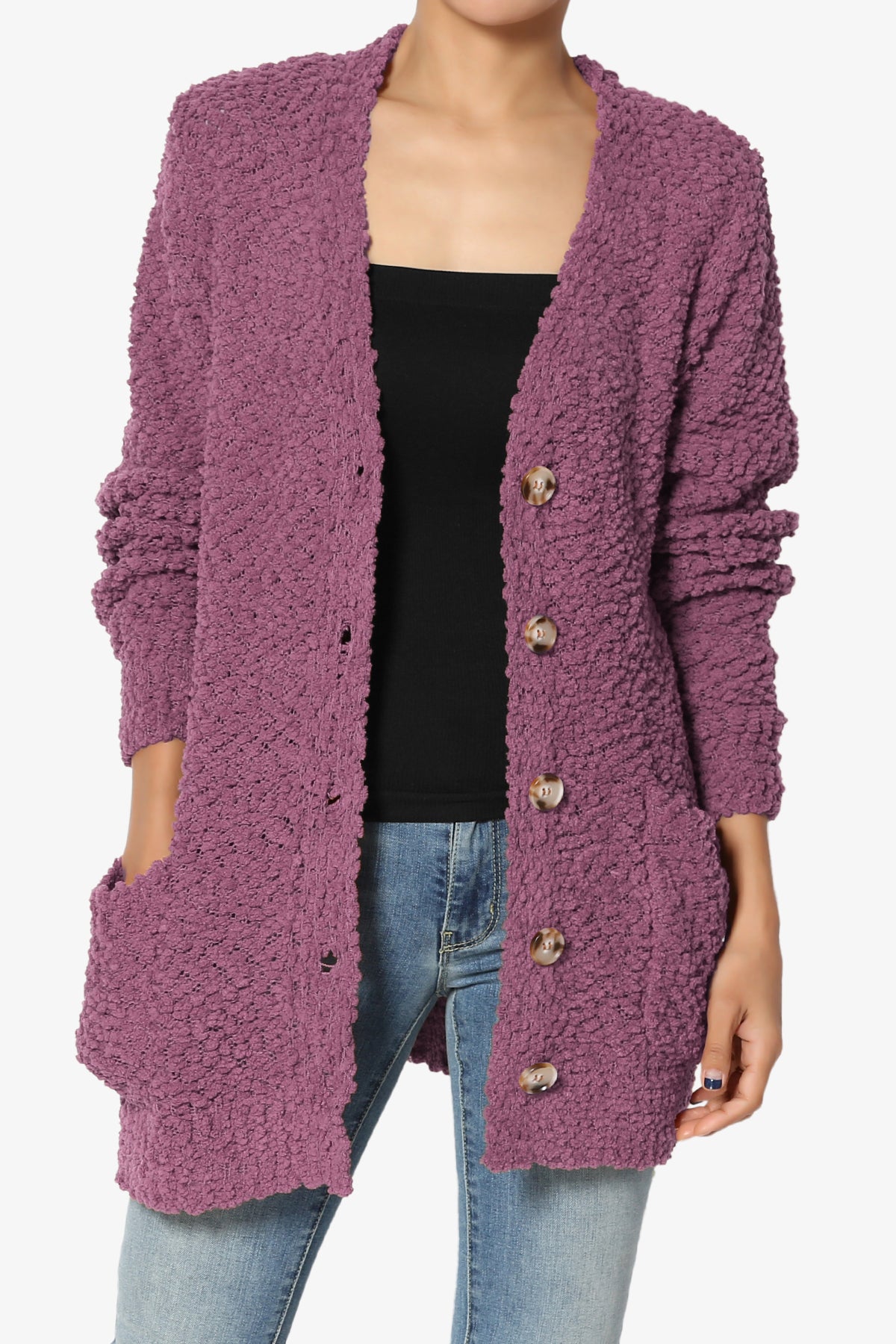 Load image into Gallery viewer, Barry Button Teddy Knit Sweater Cardigan DUSTY PLUM_1
