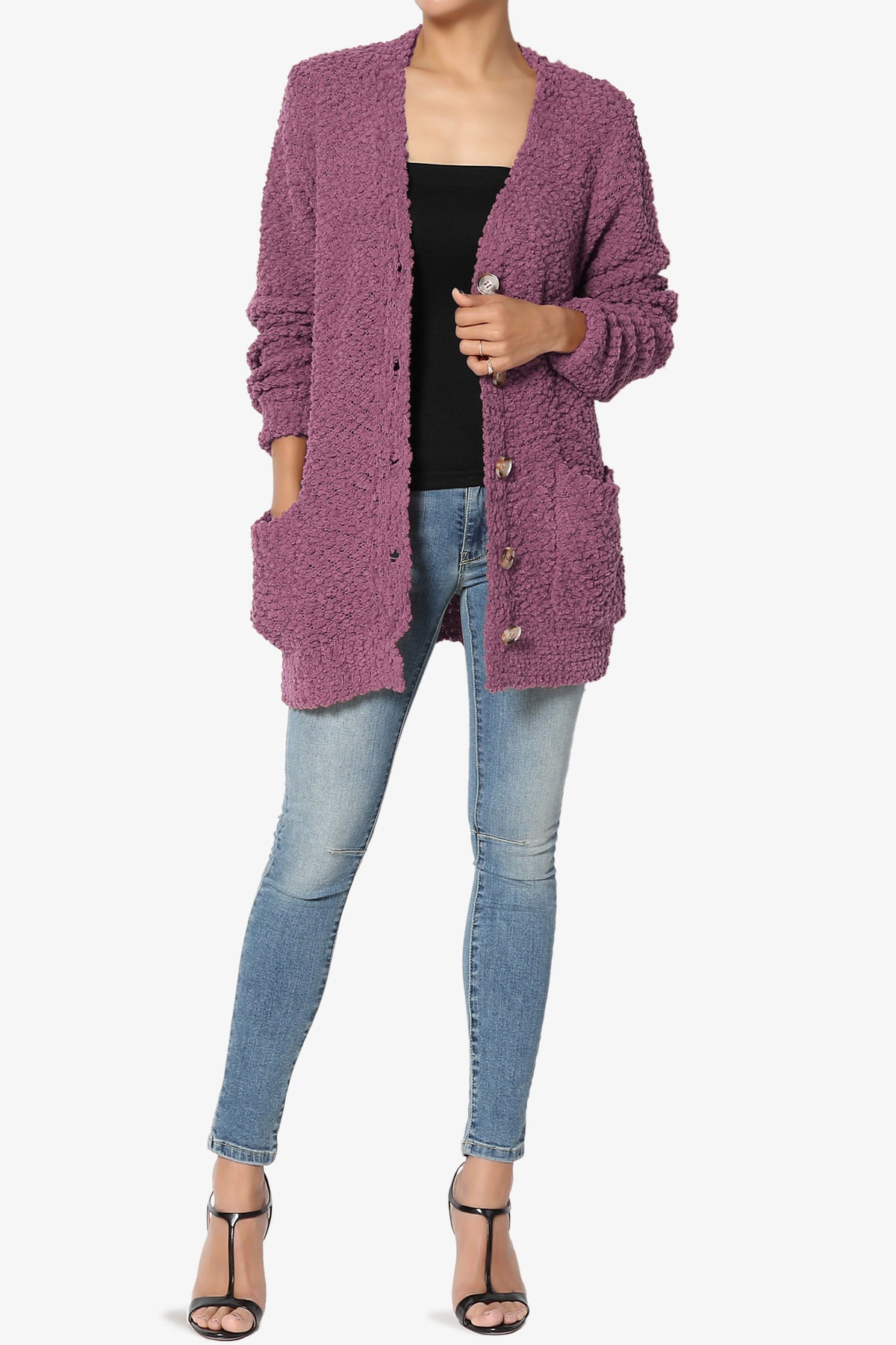 Load image into Gallery viewer, Barry Button Teddy Knit Sweater Cardigan DUSTY PLUM_6
