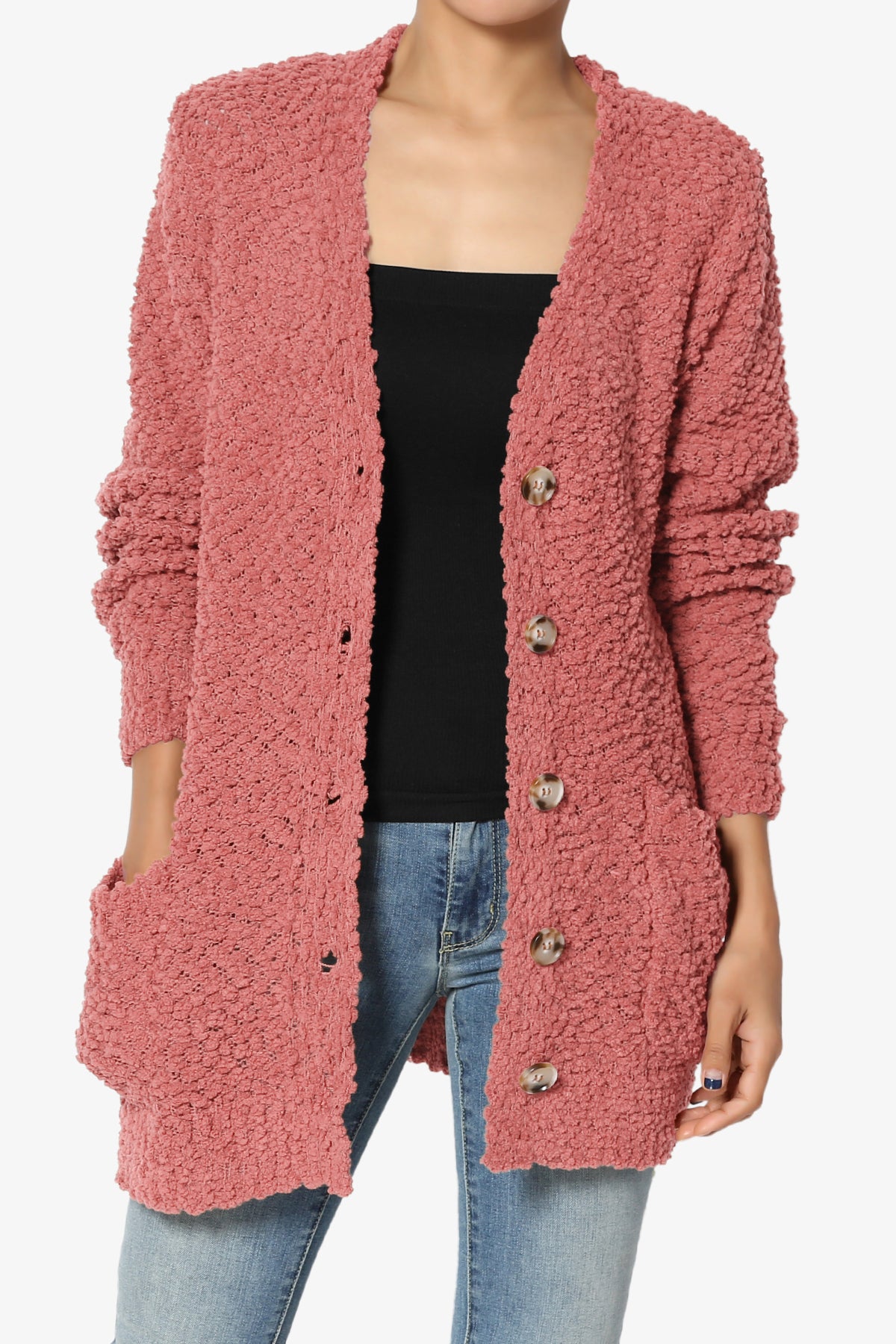 Barry Button Teddy Knit Sweater Cardigan DUSTY ROSE_1