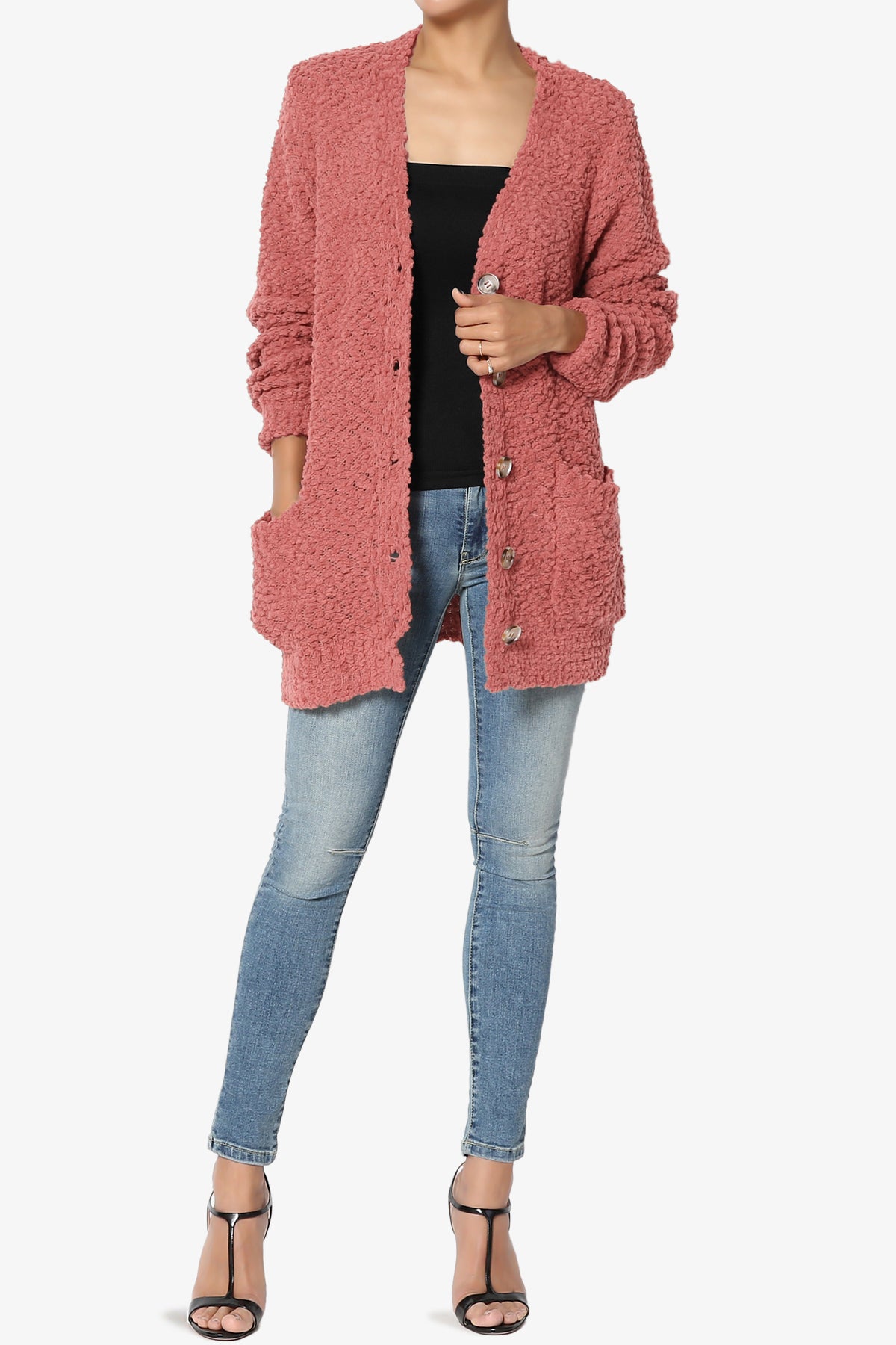 Barry Button Teddy Knit Sweater Cardigan DUSTY ROSE_6