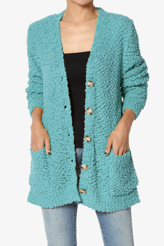Barry Button Teddy Knit Sweater Cardigan DUSTY TEAL_1