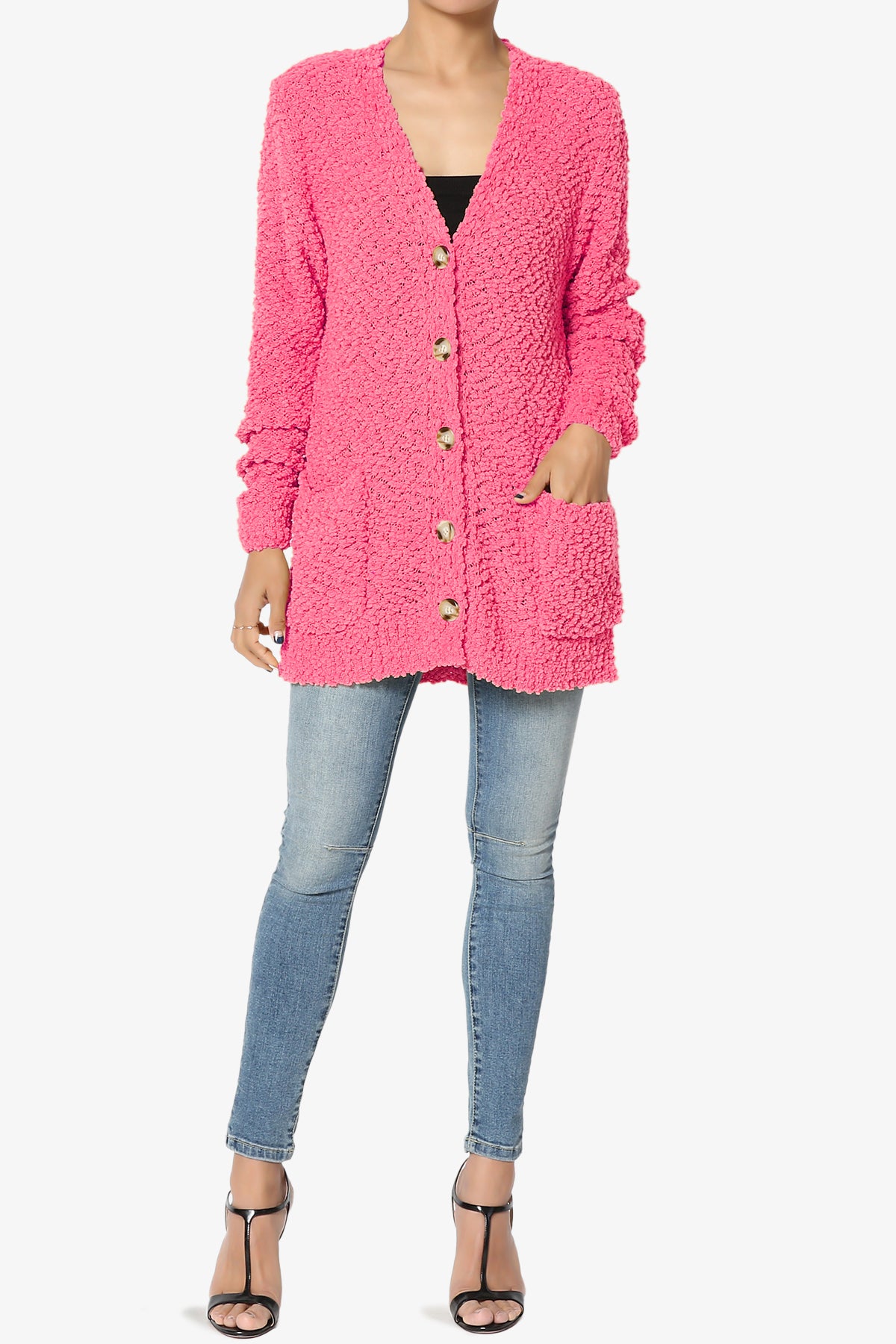 Barry Button Teddy Knit Sweater Cardigan FUCHSIA_6