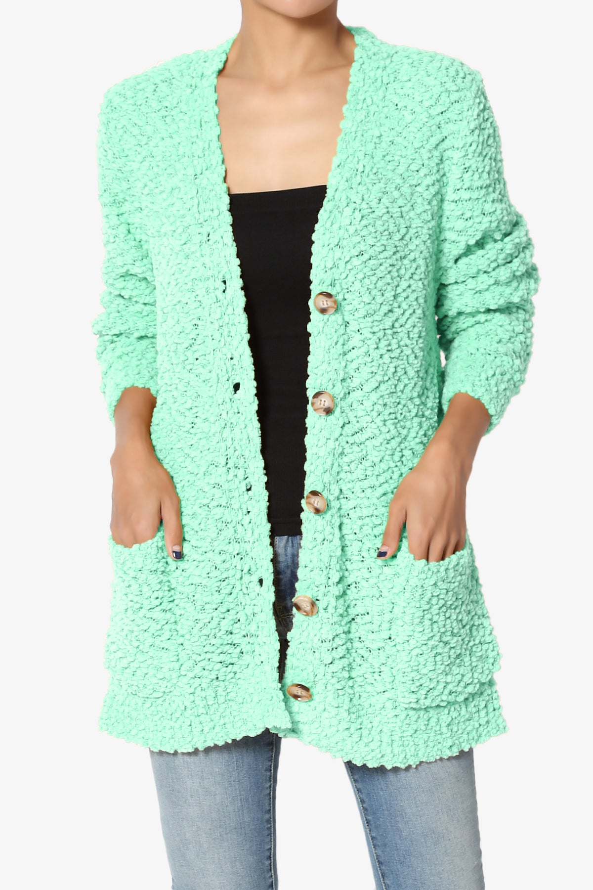 Barry Button Teddy Knit Sweater Cardigan GREEN MINT_1