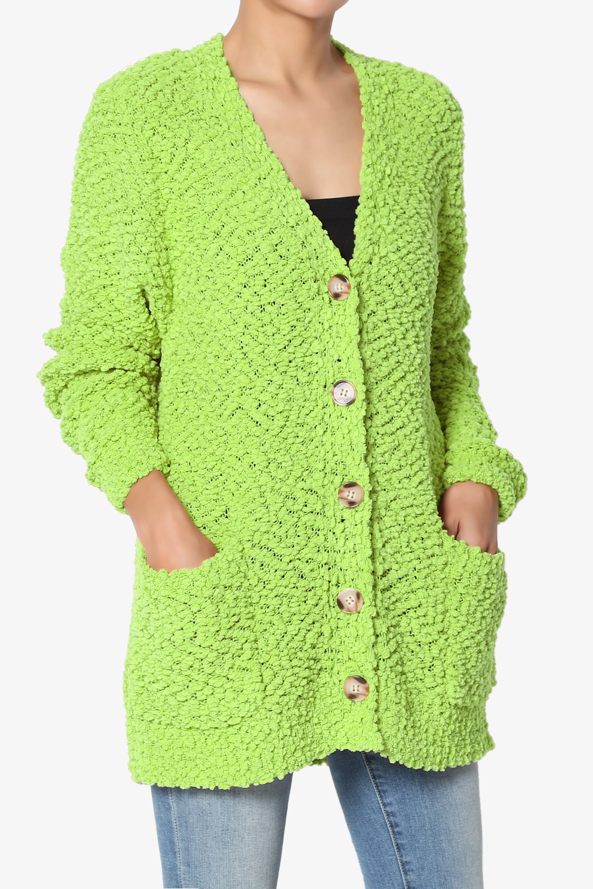 Barry Button Teddy Knit Sweater Cardigan GREEN_3