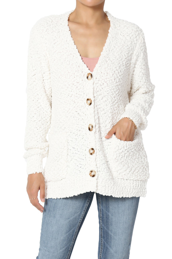 Barry Button Teddy Knit Sweater Cardigan IVORY_1