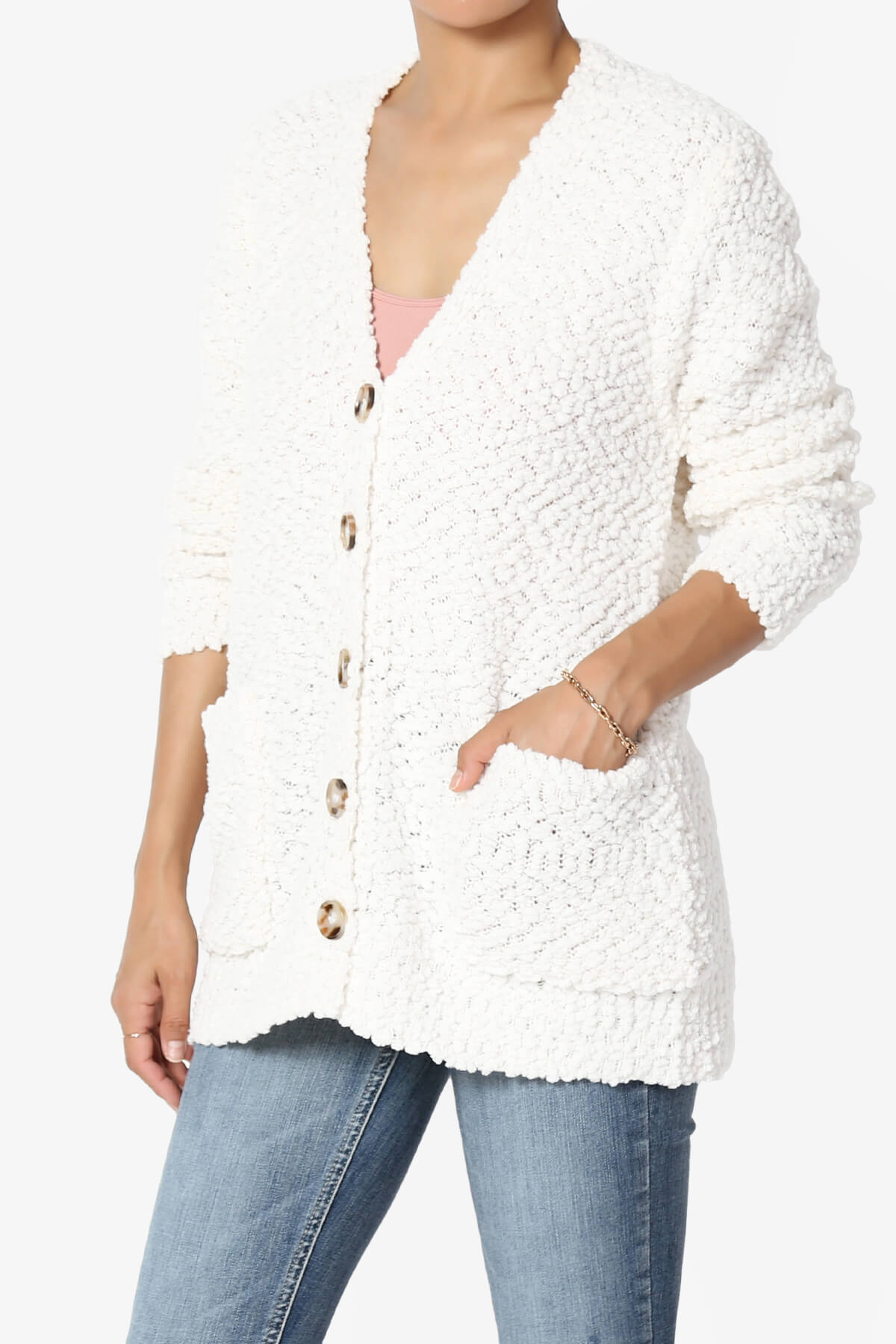 Barry Button Teddy Knit Sweater Cardigan IVORY_3