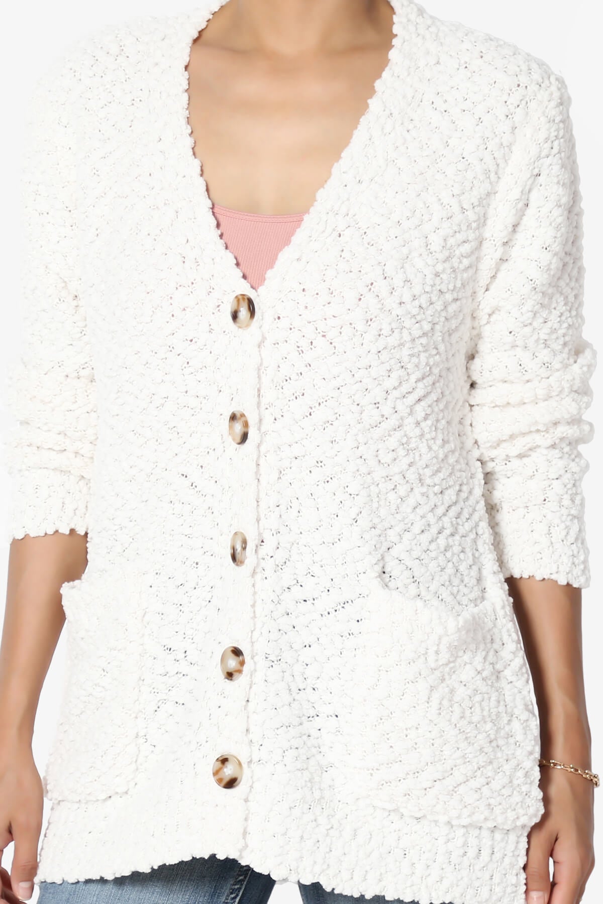 Barry Button Teddy Knit Sweater Cardigan IVORY_5