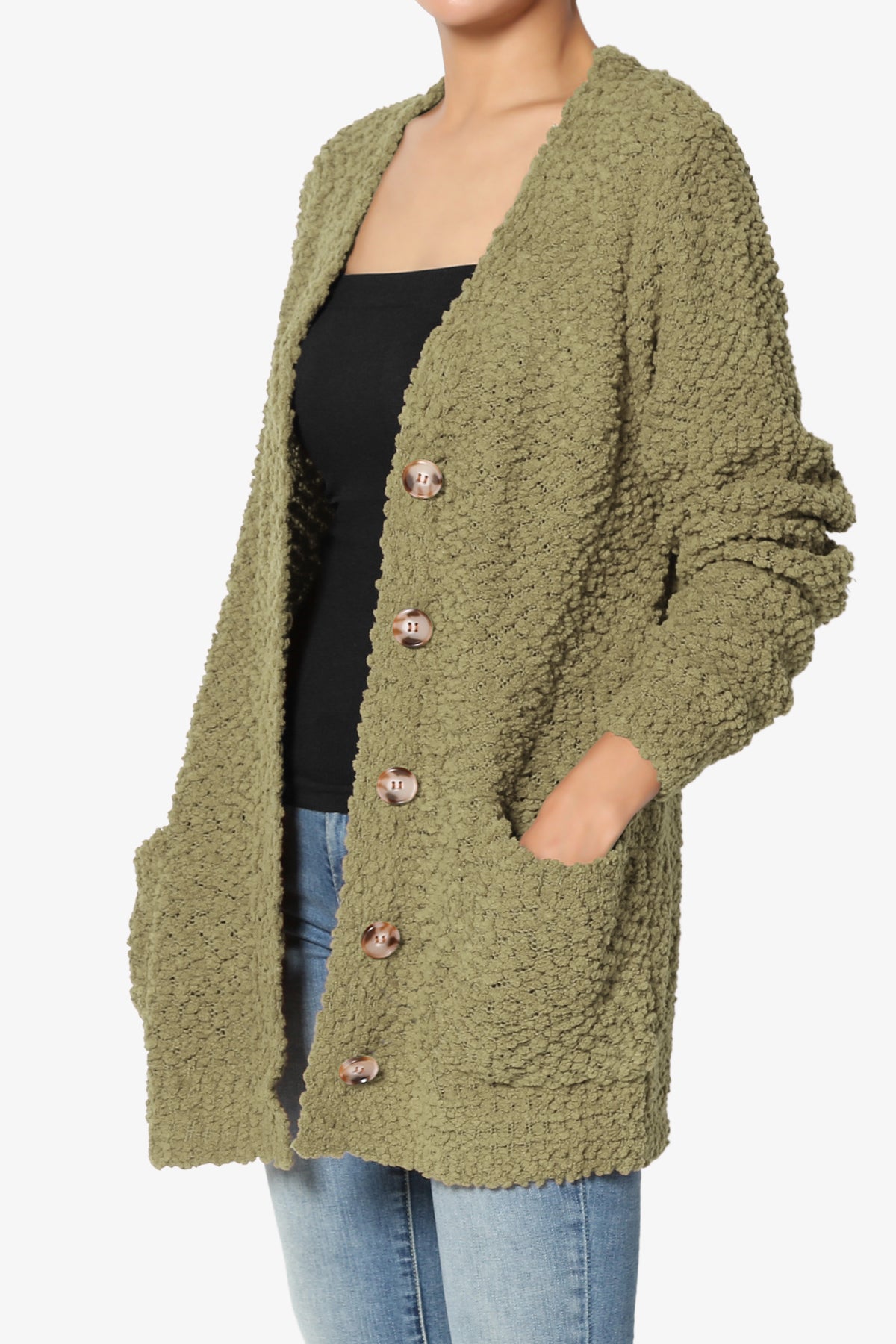 Load image into Gallery viewer, Barry Button Teddy Knit Sweater Cardigan KHAKI GREEN_3
