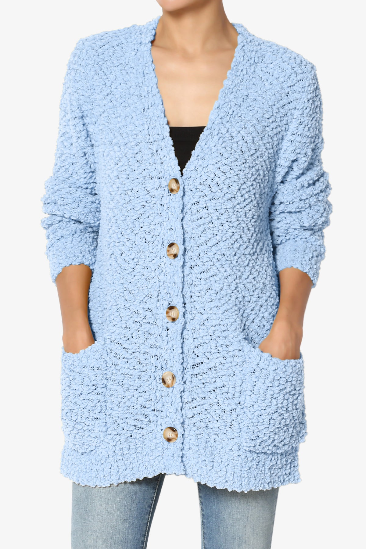Barry Button Teddy Knit Sweater Cardigan LIGHT BLUE_1
