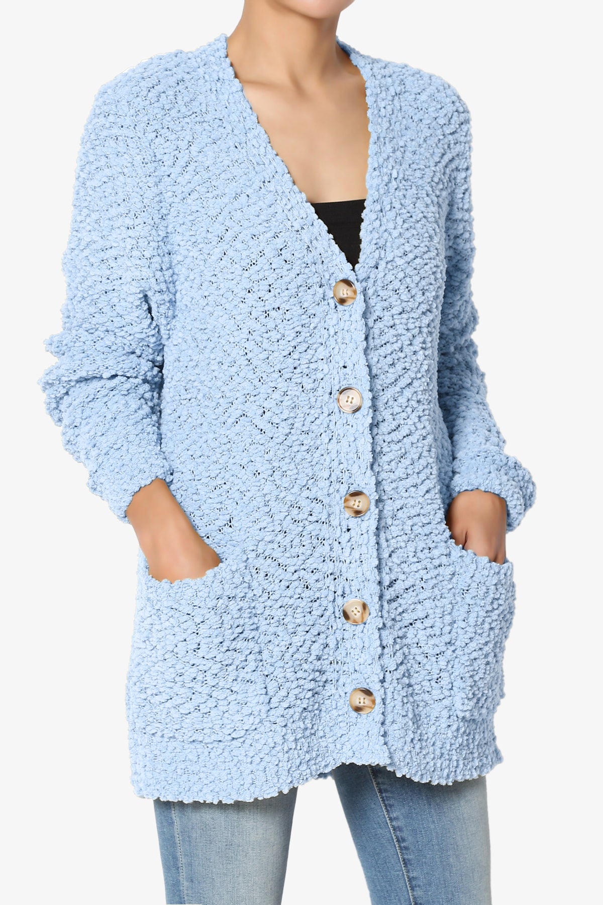 Barry Button Teddy Knit Sweater Cardigan LIGHT BLUE_3