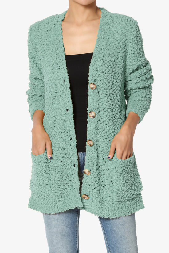 Barry Button Teddy Knit Sweater Cardigan LIGHT GREEN_1