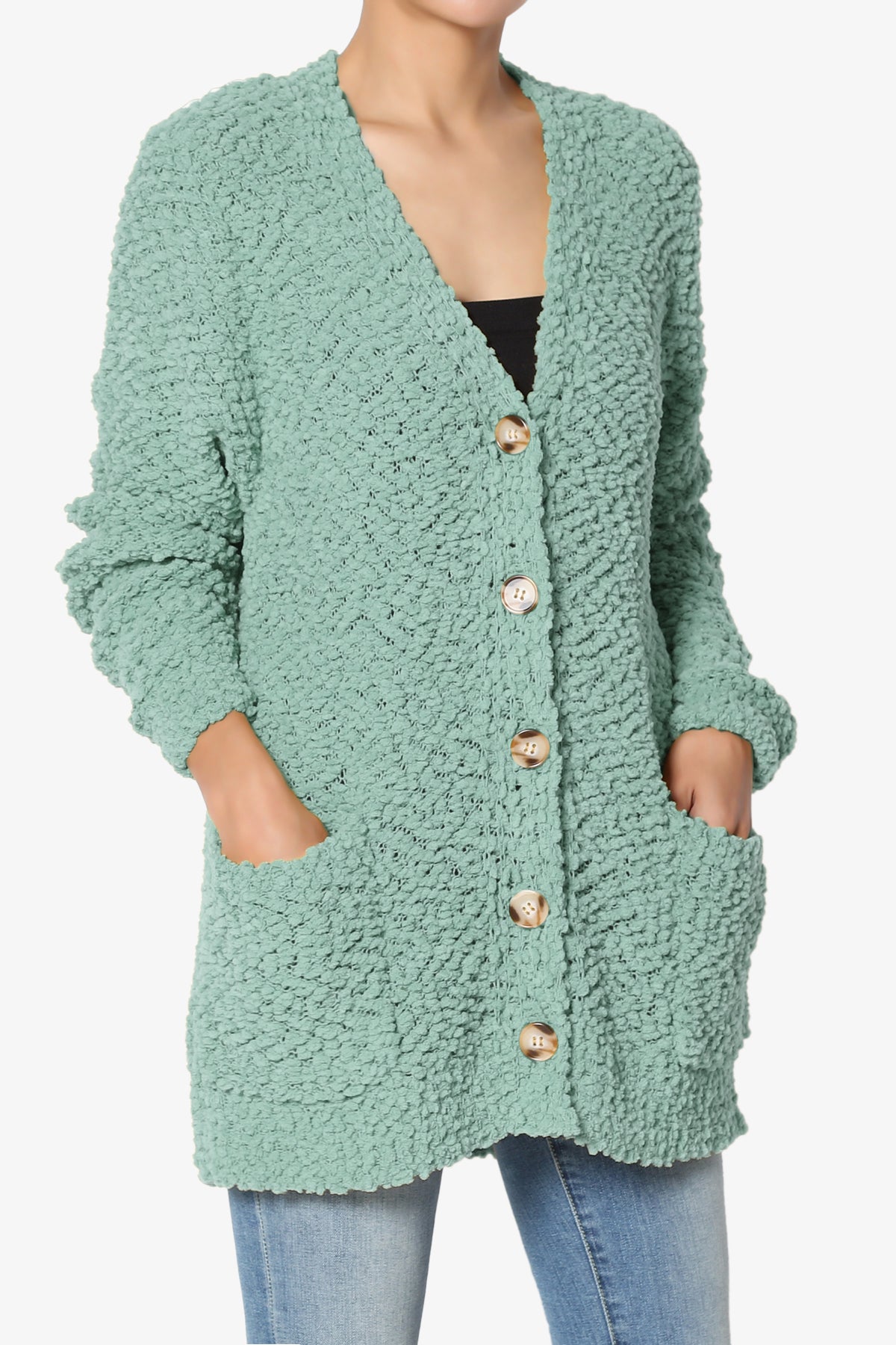 Barry Button Teddy Knit Sweater Cardigan LIGHT GREEN_3
