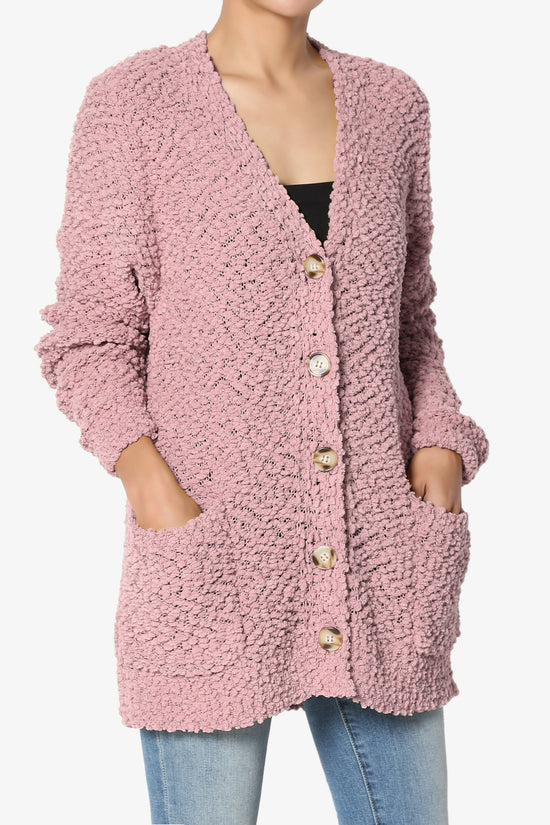 Barry Button Teddy Knit Sweater Cardigan LIGHT ROSE_3
