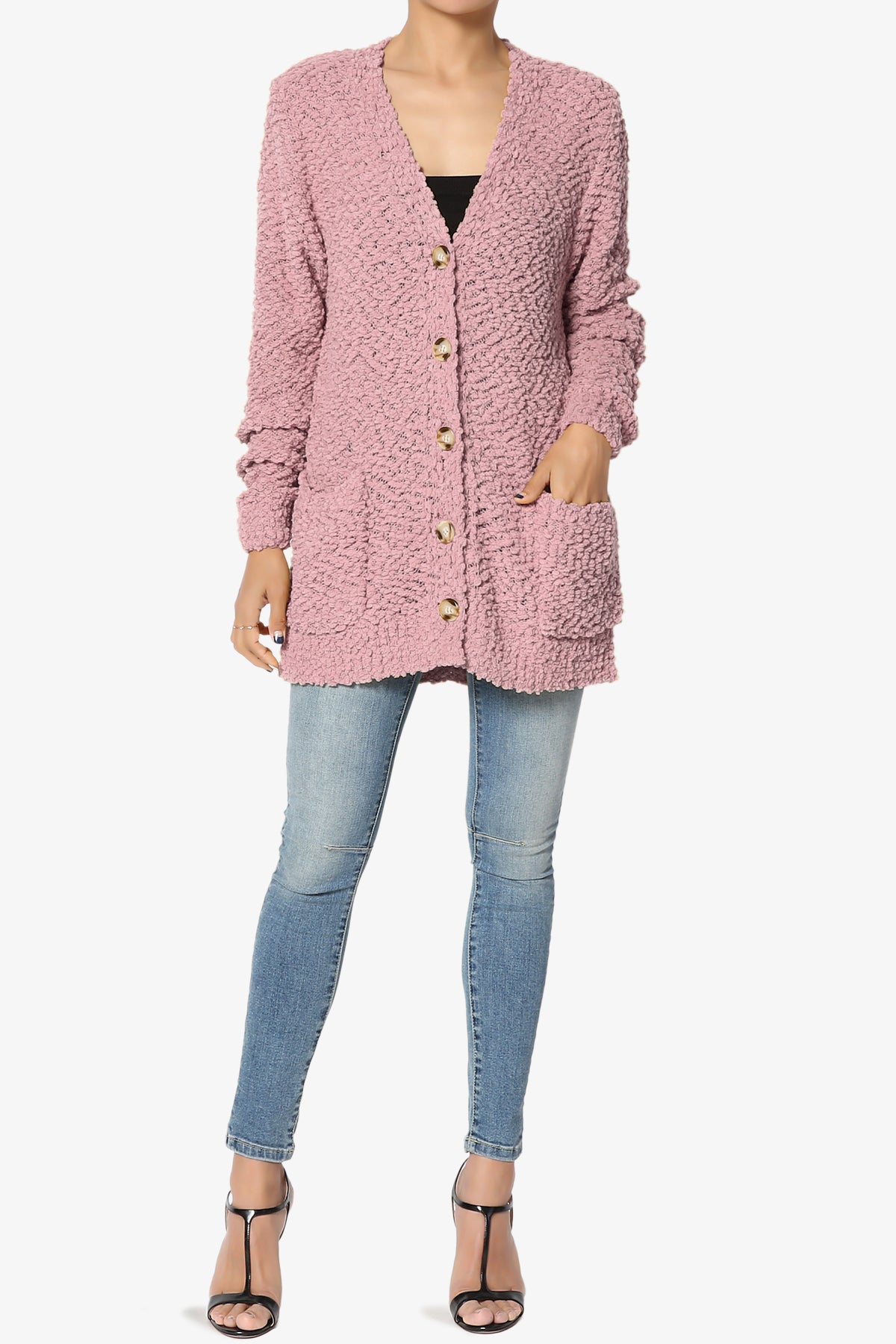 Barry Button Teddy Knit Sweater Cardigan LIGHT ROSE_6