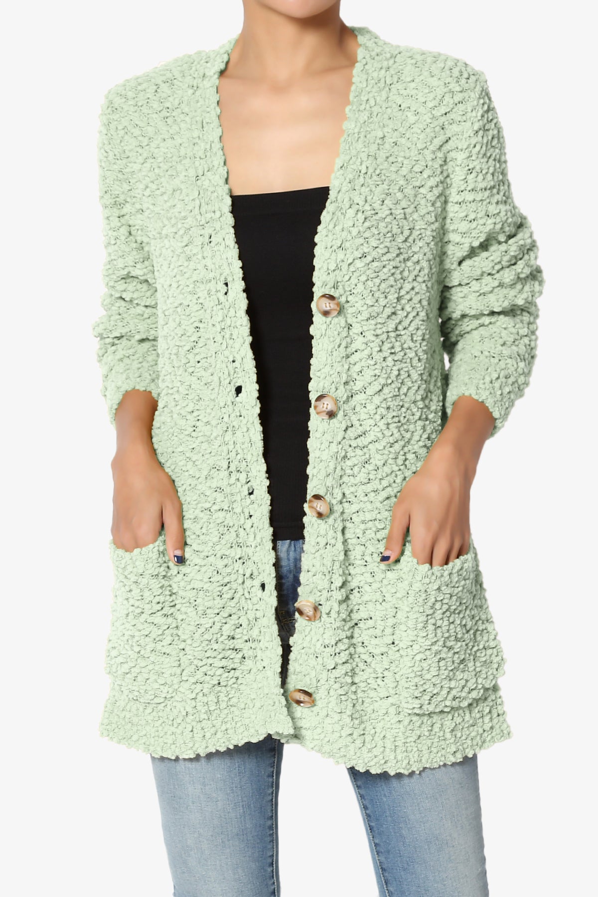 Barry Button Teddy Knit Sweater Cardigan LIGHT SAGE_1