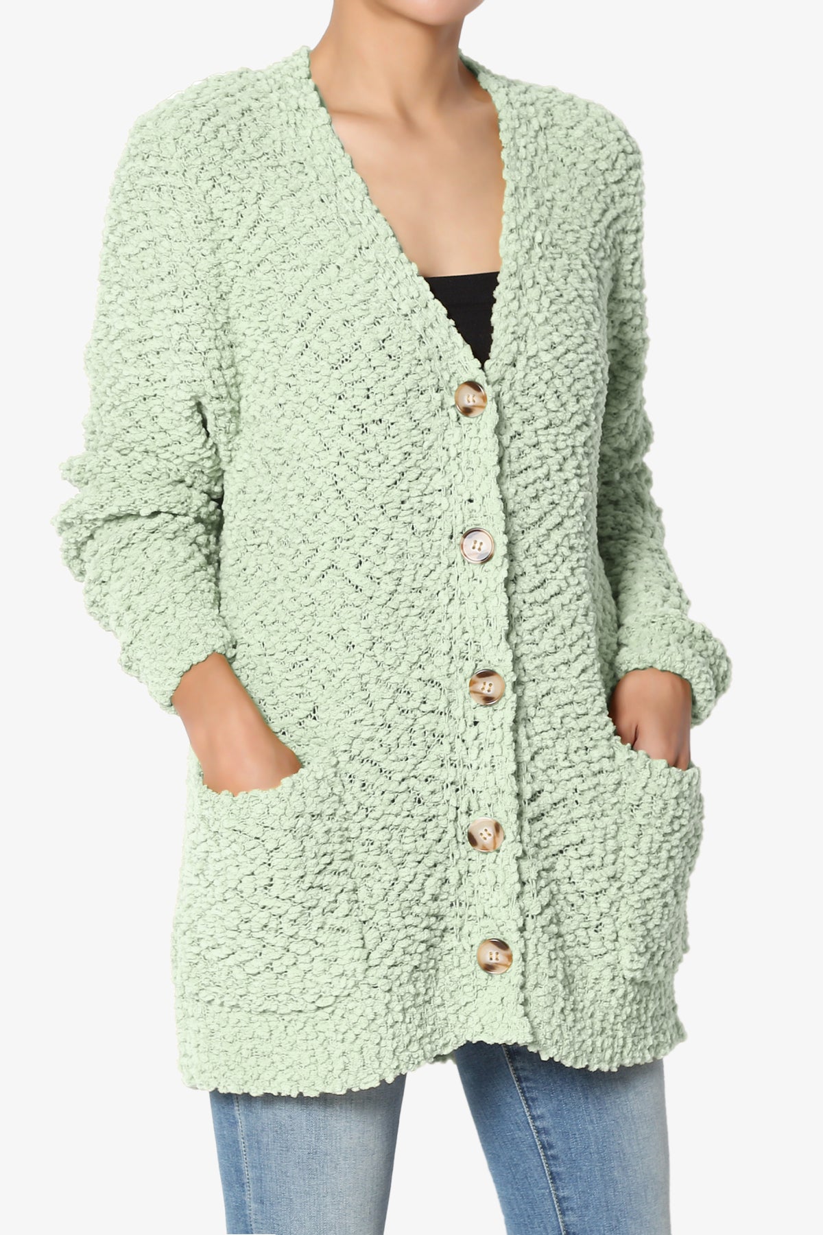 Barry Button Teddy Knit Sweater Cardigan LIGHT SAGE_3