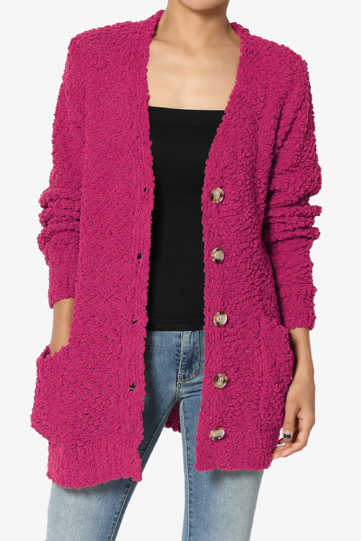 Load image into Gallery viewer, Barry Button Teddy Knit Sweater Cardigan MAGENTA_1
