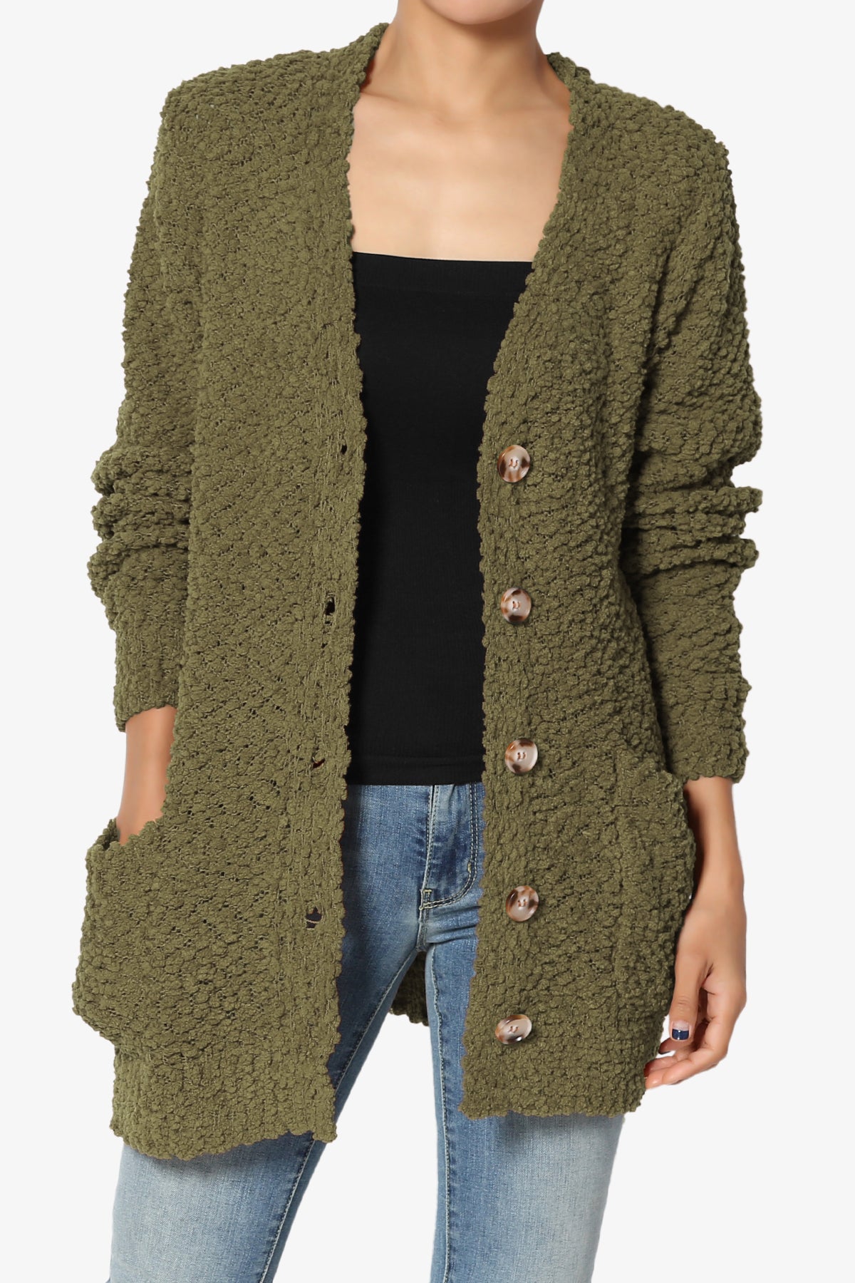 Load image into Gallery viewer, Barry Button Teddy Knit Sweater Cardigan OLIVE KHAKI_1
