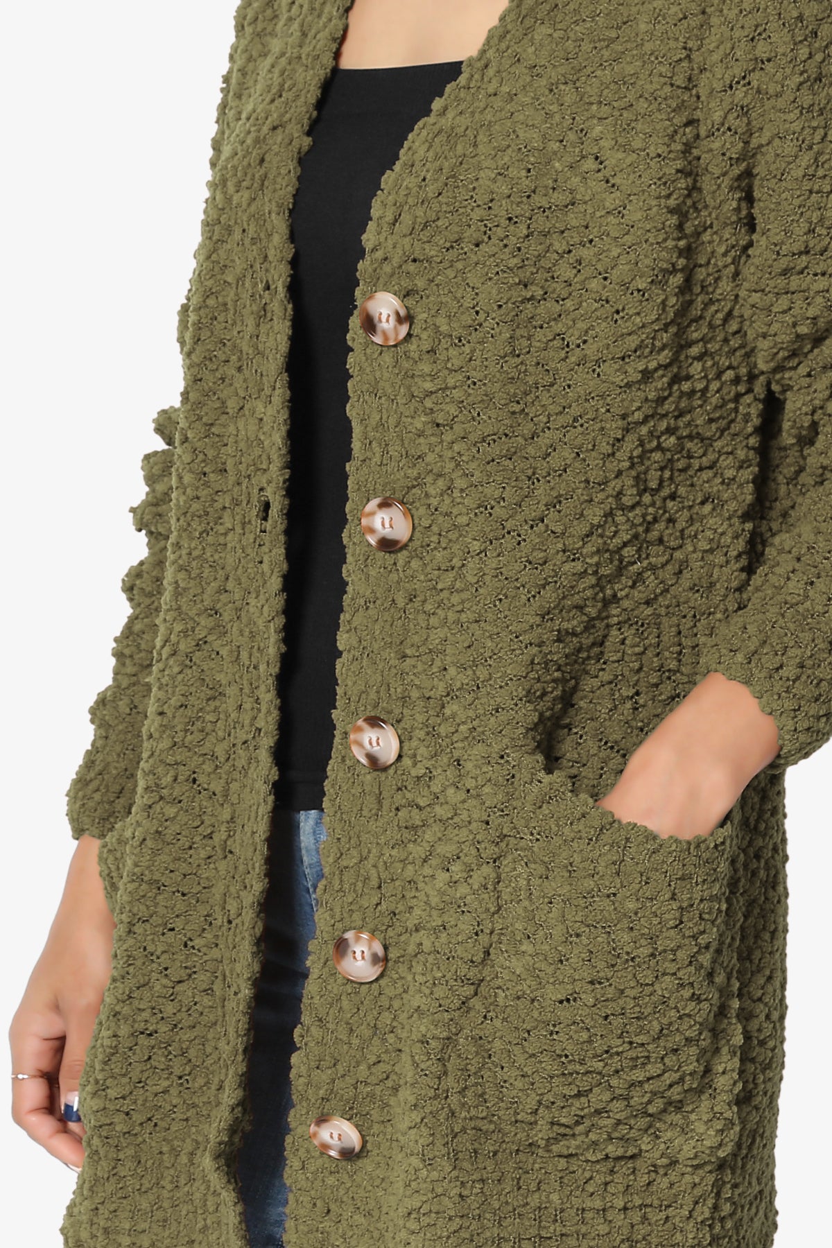 Barry Button Teddy Knit Sweater Cardigan OLIVE KHAKI_5