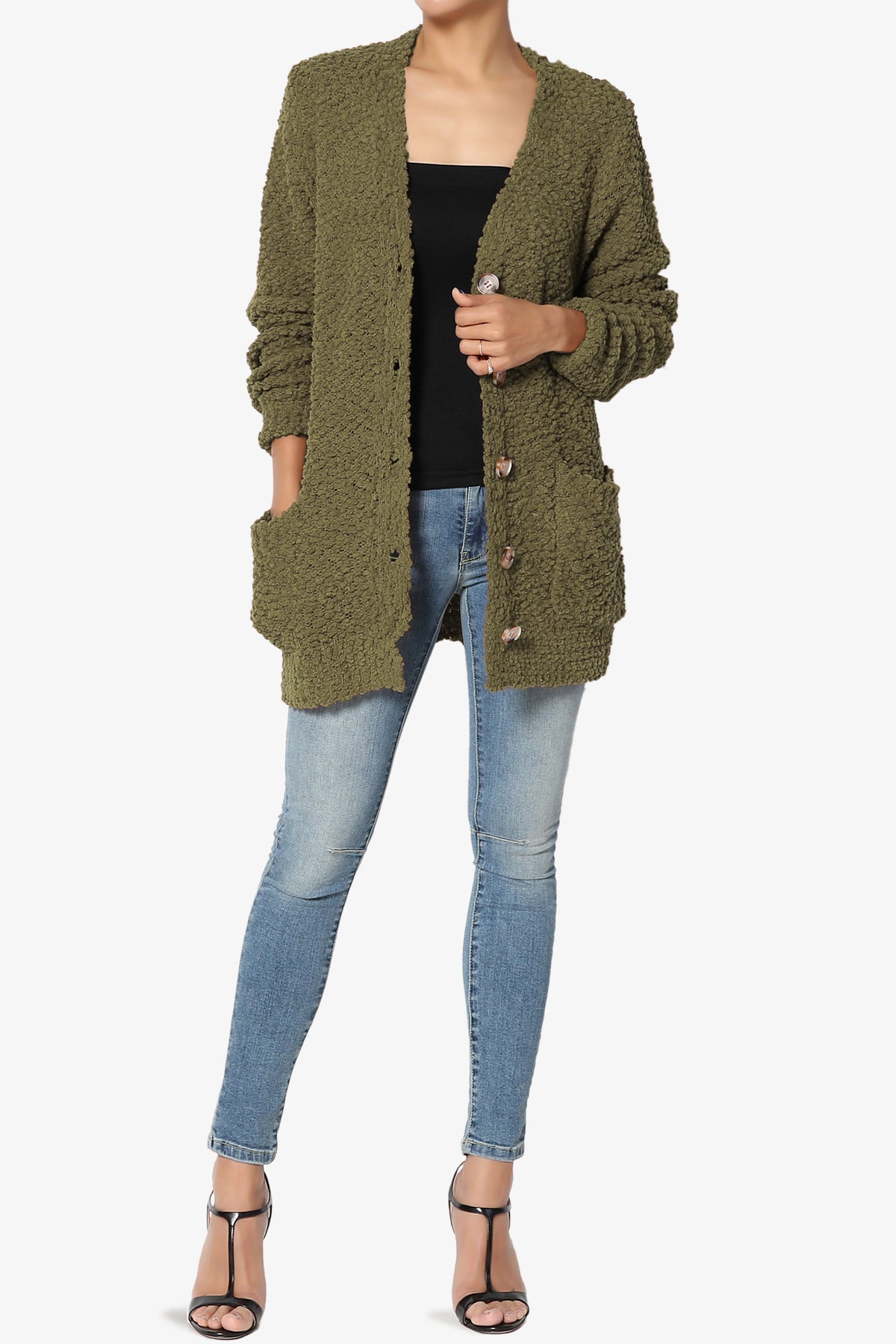 Load image into Gallery viewer, Barry Button Teddy Knit Sweater Cardigan OLIVE KHAKI_6
