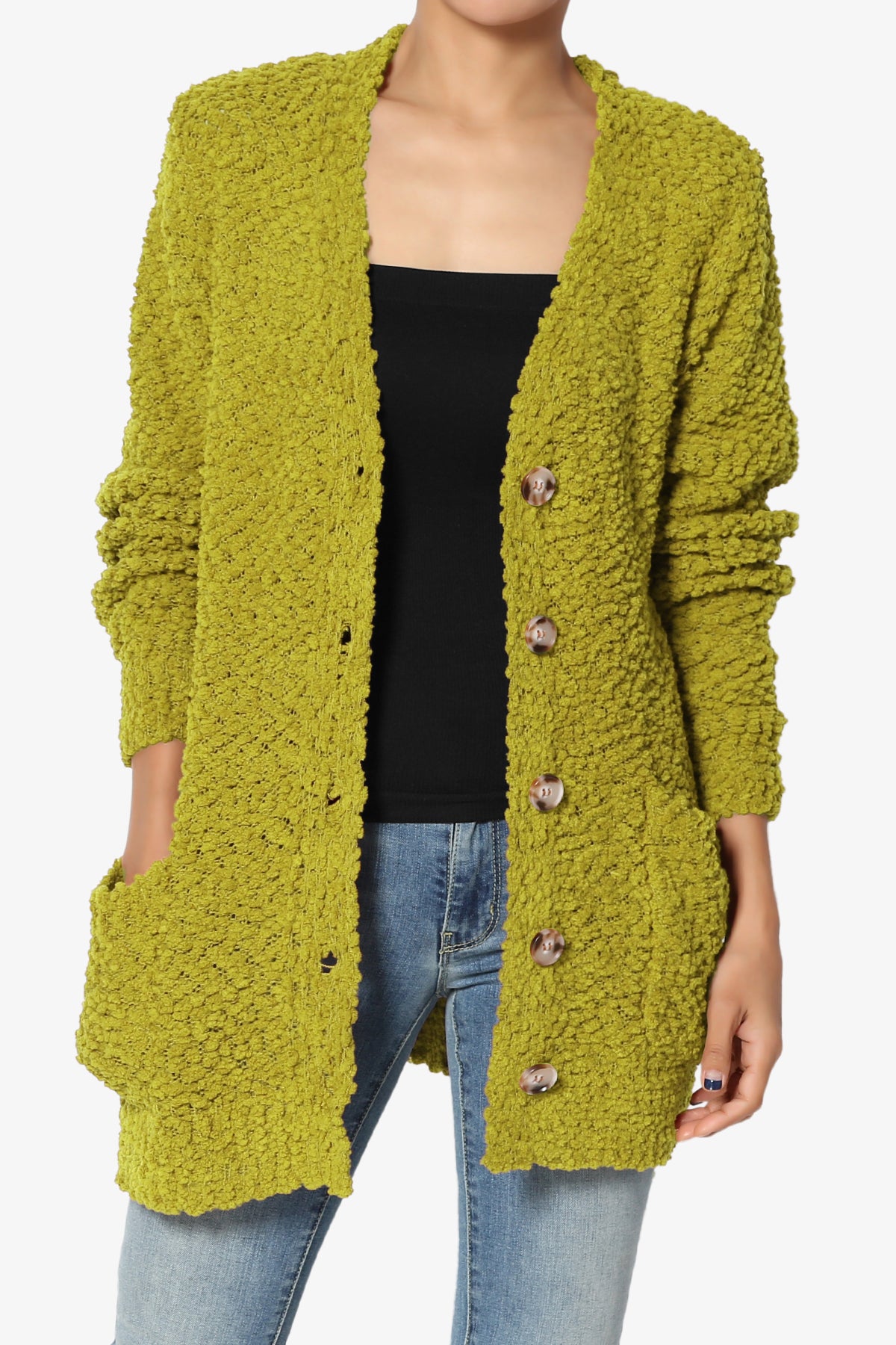 Barry Button Teddy Knit Sweater Cardigan OLIVE MUSTARD_1