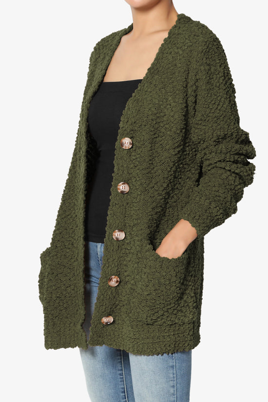Barry Button Teddy Knit Sweater Cardigan OLIVE_3