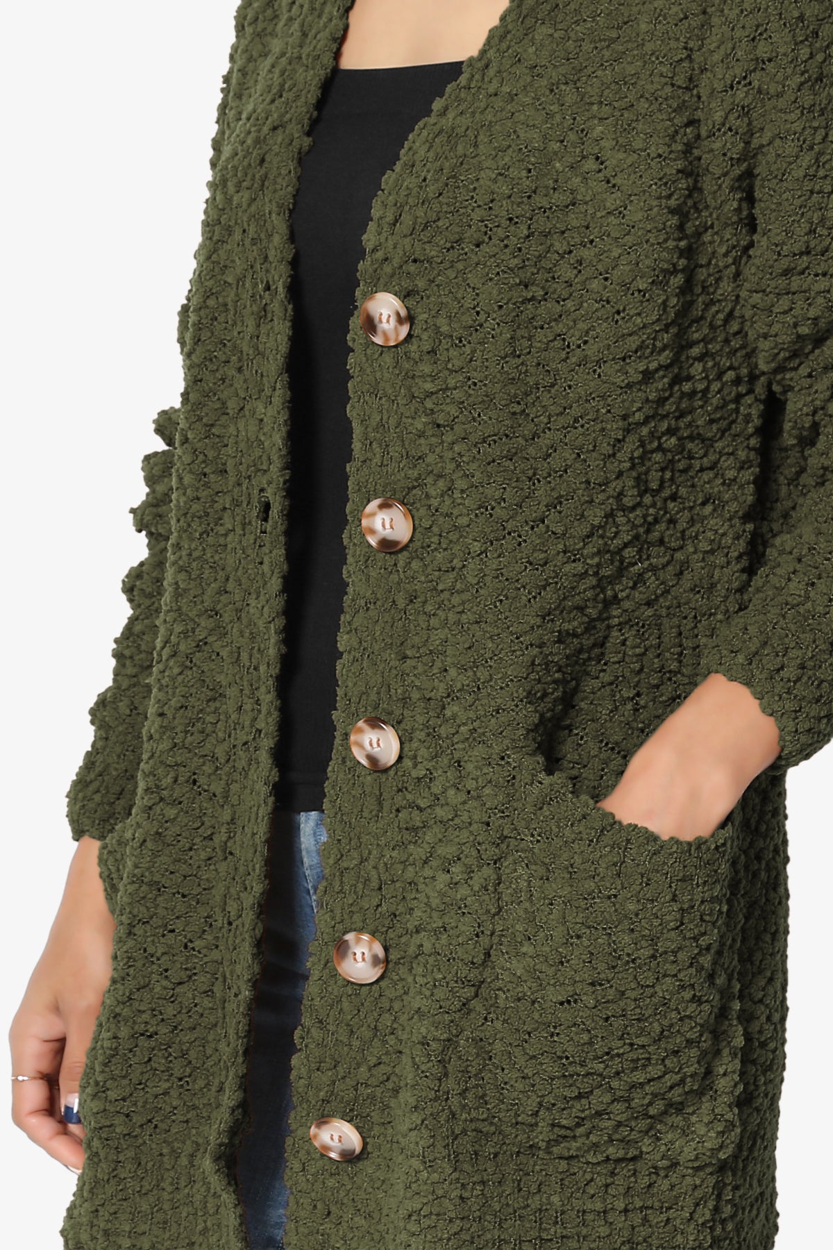 Load image into Gallery viewer, Barry Button Teddy Knit Sweater Cardigan OLIVE_5
