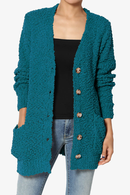 Barry Button Teddy Knit Sweater Cardigan TEAL_1