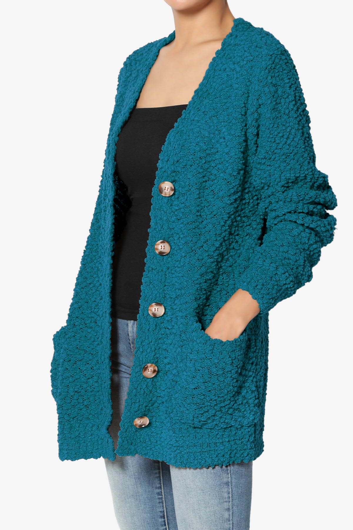 Load image into Gallery viewer, Barry Button Teddy Knit Sweater Cardigan TEAL_3
