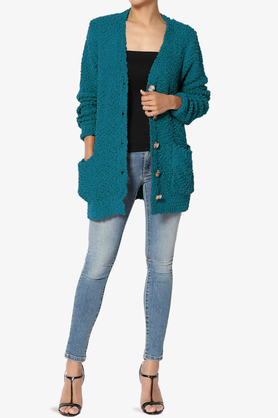 Barry Button Teddy Knit Sweater Cardigan TEAL_6