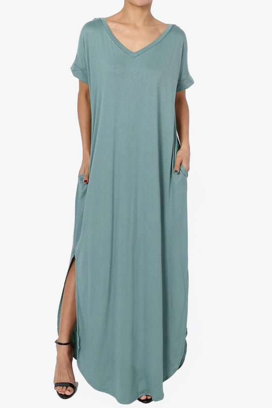 Load image into Gallery viewer, Lunar Pocket T-Shirt Maxi Dress DUSTY BLUE_1
